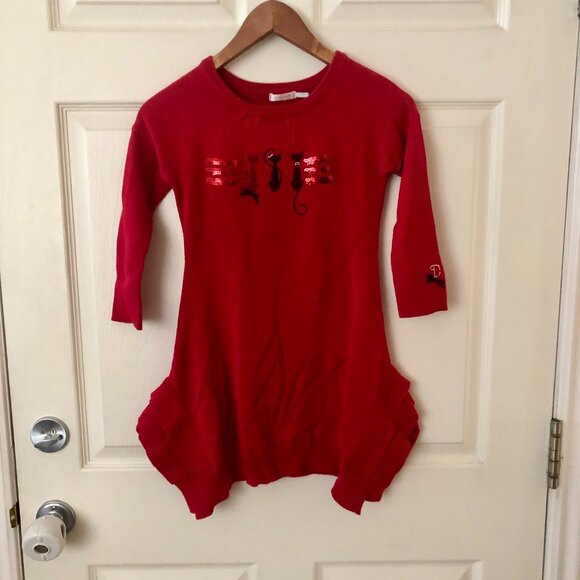 [Kids 8] Deux par Deux Girls Cat Sequin Sweater Dress Tunic Holiday Christmas - Picture 2 of 7